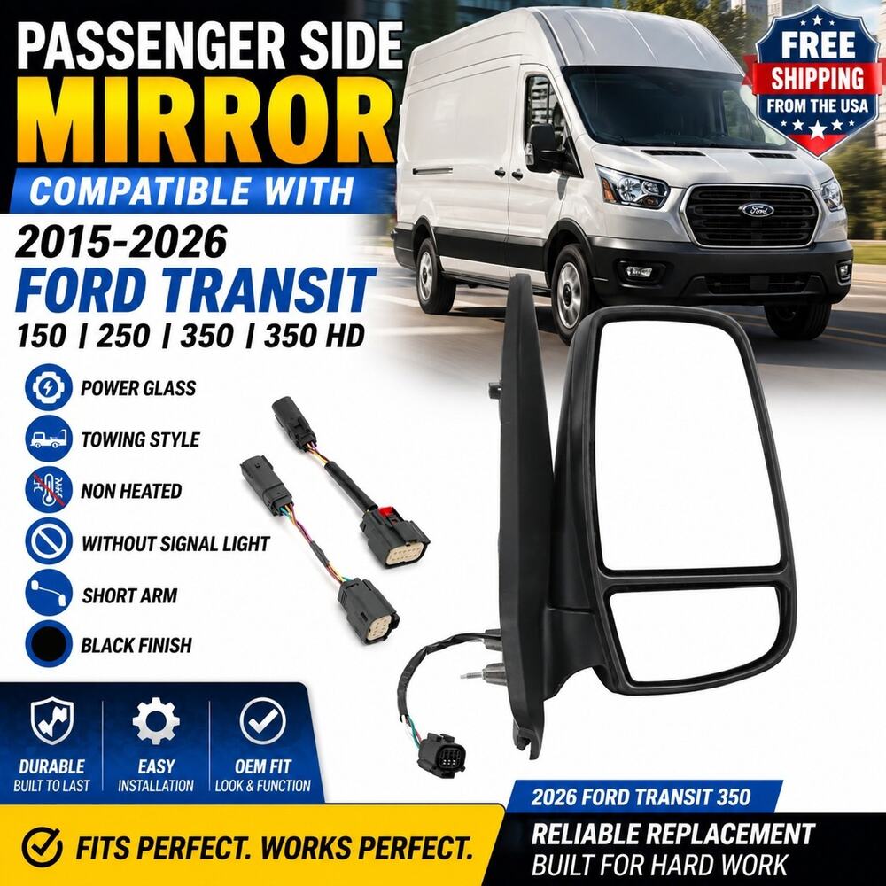Passenger Side Mirror Compatible with 2015-2025 Ford Transit 150 250 350 350 Hd